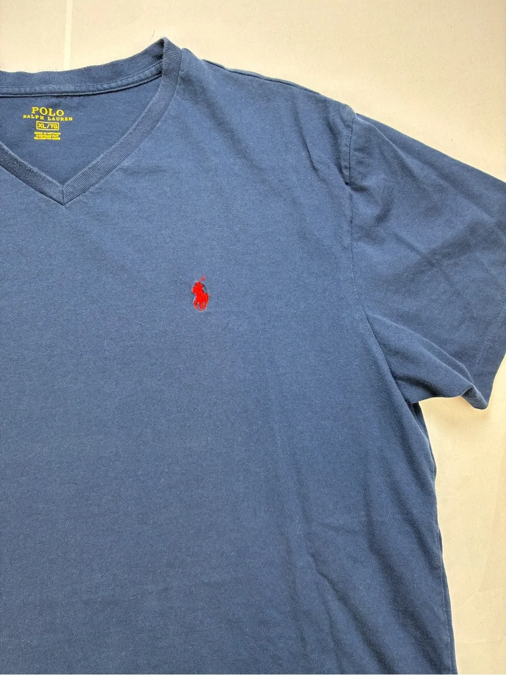 Polo Ralph Lauren Navy V-Neck Tee with Red Polo Emblem